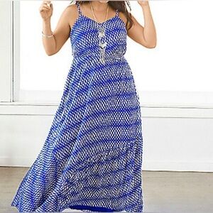 Lane Bryant Maxi Dress Blue White Abstract Dot Criss Cross Back Women’s 14/16